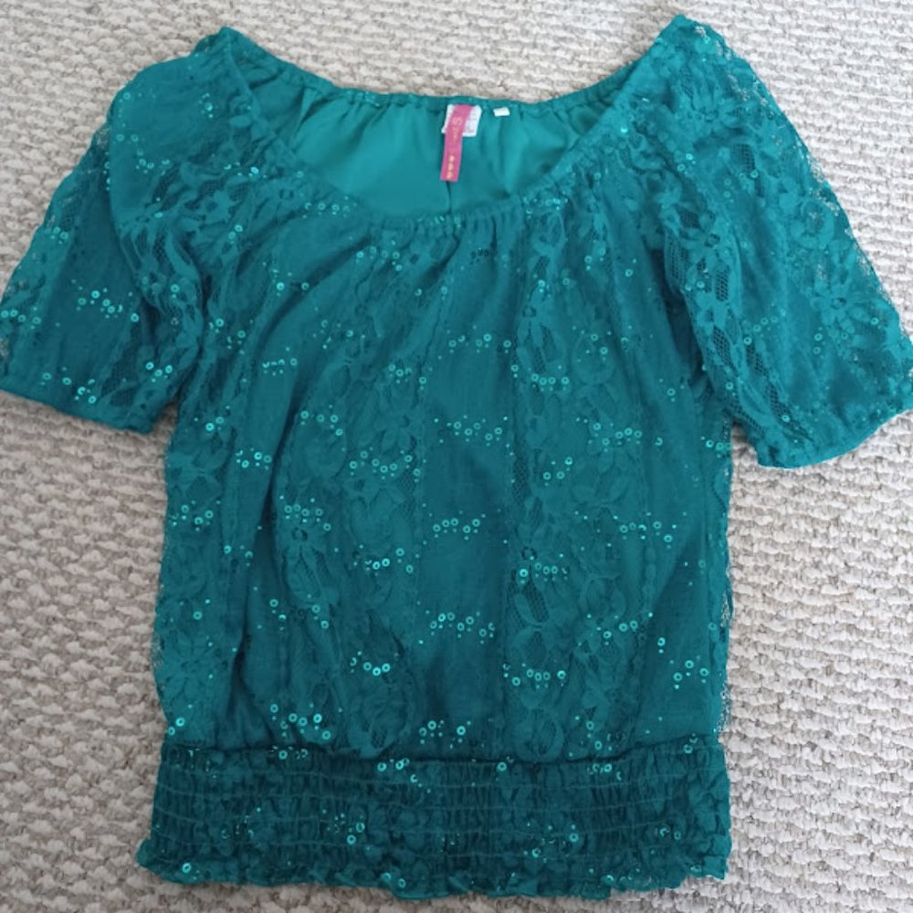 Jade Green Color Sequin Top